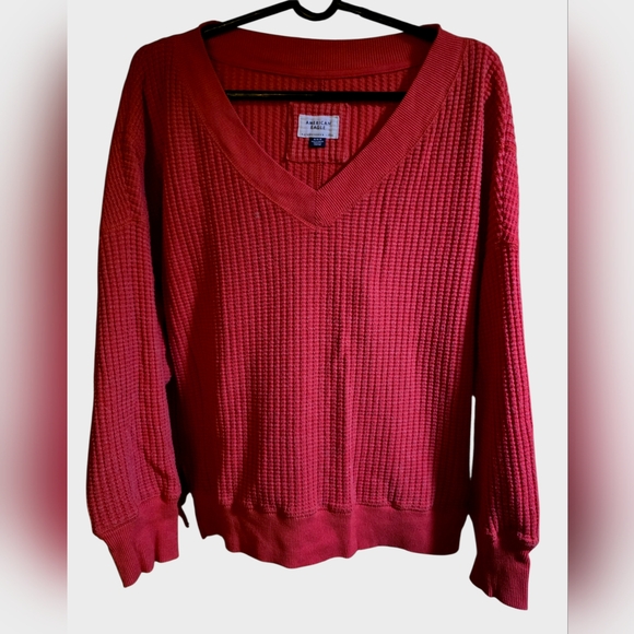 American Eagle Outfitters V-Neck Sweater - Burnt Reddish Orange Meduim - Picture 2 of 5